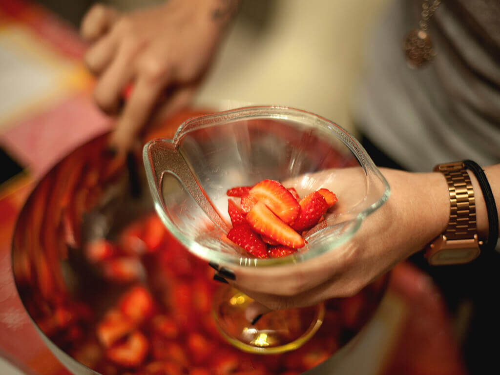 Making a Strawberry Dessert in the Kitchen
