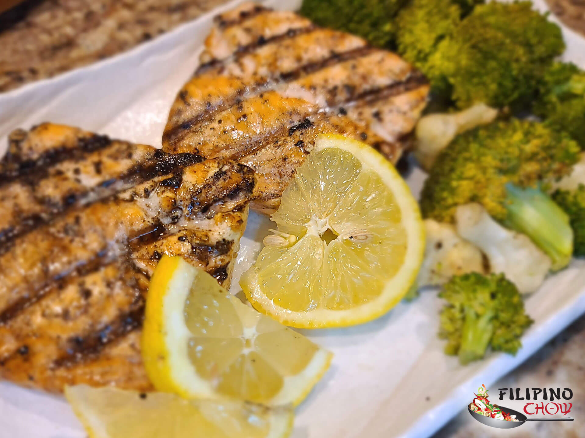 Wood Fire Grilled Salmon with Roasted Broccoli and Cauliflower